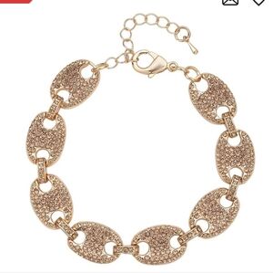 🆕️ Champagne Austrian Crystal Mariner Link Bracelet in Goldtone 7.5 In